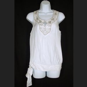 Twenty One White Silver Beaded Neck Tank Top M